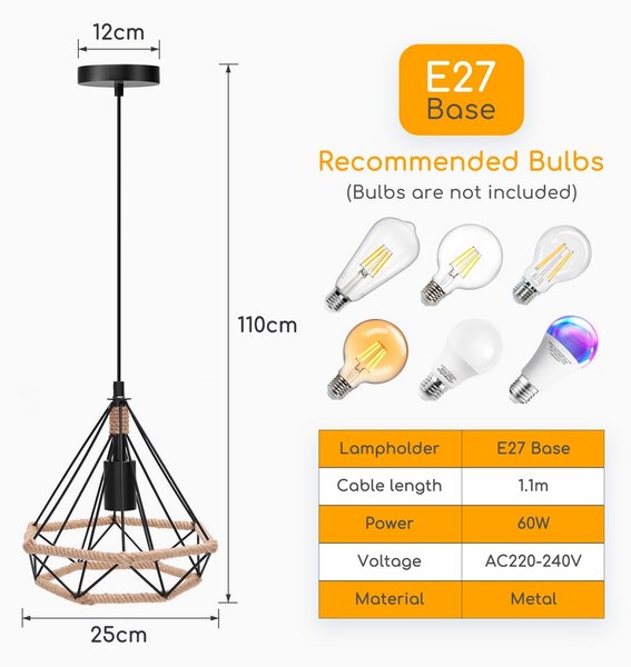 Lampadario da soffitto Sciva Canapa 1 x E27 Aigostar