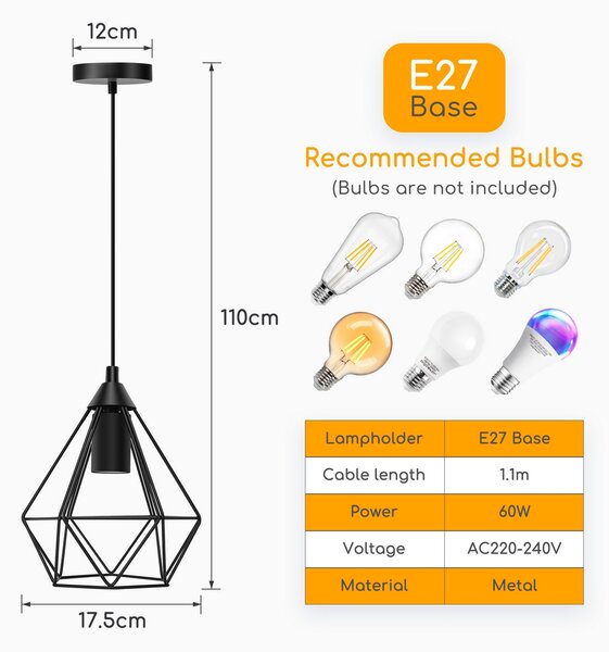 Lampadario da soffitto Sciva Nero 1 x E27 Aigostar