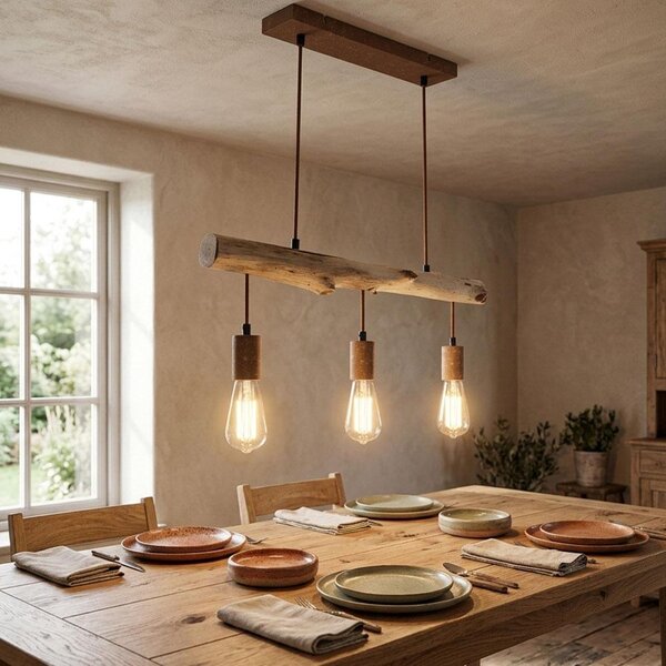 Lampada a sospensione, fascio naturale, cavo, ruggine, L 60 cm