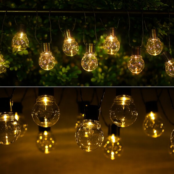 Catena luminosa a Led decorativa a energia solare 5,8 metri 20 sfere trasparenti Bianco caldo Aigostar