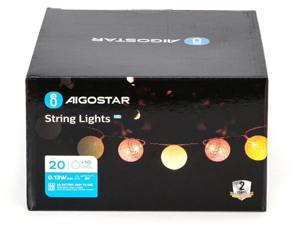 Catena luminosa a Led decorativa 2 metri 10 sfere a batteria Multicolore a luce fissa Aigostar