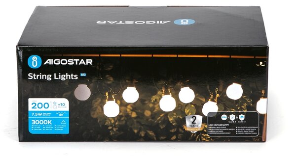 Catena luminosa a Led decorativa 8 metri 10 sfere opache Bianco caldo a luce fissa Aigostar