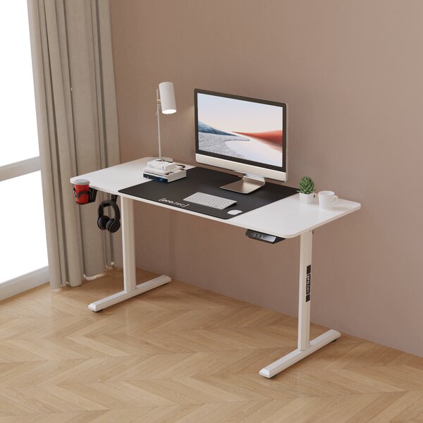 Scrivania regolabile in altezza Hayward scrivania per computer 140 x 60 cm scrivania con mousepad scrivania ergonomica per ufficio scrivania da gioco bianco