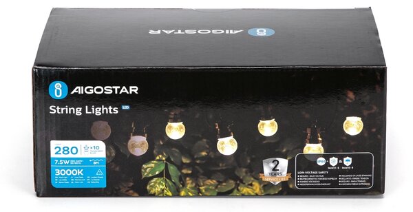 Catena luminosa a Led decorativa 8 metri 10 sfere trasparenti Bianco caldo a luce fissa Aigostar