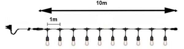 Catena di luci pendente 10 metri per 10 lampadine E27 IP54 Bianca Wisdom