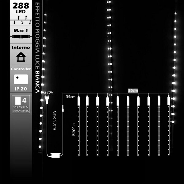 Pioggia di meteore luminose da 288 Led Bianco Freddo Wisdom