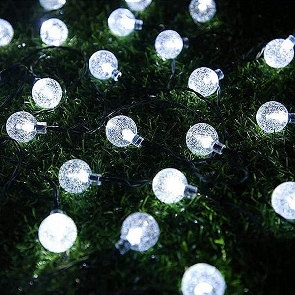 Catena decorata con 50 Perle a Led Bianco Freddo 5 metri con pannello solare Wisdom