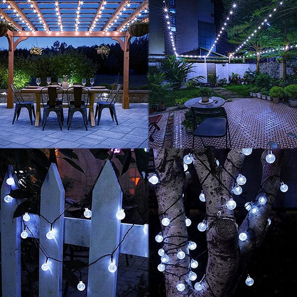 Catena decorata con 50 Perle a Led Bianco Freddo 5 metri con pannello solare Wisdom