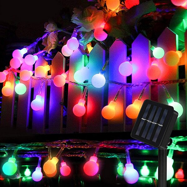 Catena decorata con 50 Sfere a Led Multicolore 5 metri con pannello solare Wisdom