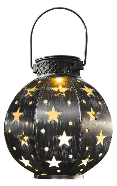 Lanterna vaso in metallo nero decorata 0,16W ad alimentazione solare Bianco Caldo 3000K
