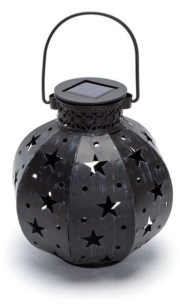 Lanterna vaso in metallo nero decorata 0,16W ad alimentazione solare Bianco Caldo 3000K