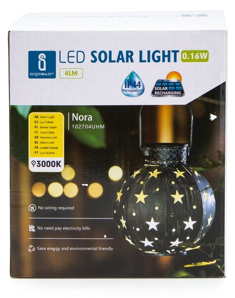 Lanterna vaso in metallo nero decorata 0,16W ad alimentazione solare Bianco Caldo 3000K