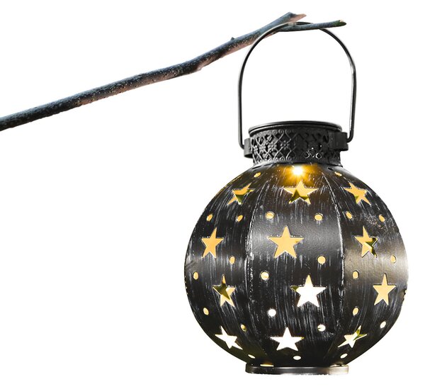 Lanterna vaso in metallo nero decorata 0,16W ad alimentazione solare Bianco Caldo 3000K