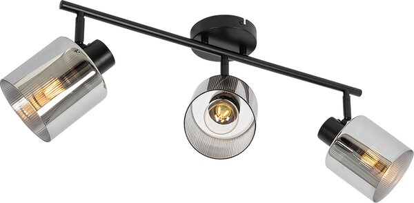 QAZQA - Faretto da soffitto Art Deco nero con vetro fumé a 3 luci con fascio luminoso regolabile - Laura I Soggiorno I Camera da letto - Oblungo - LED adatto E27