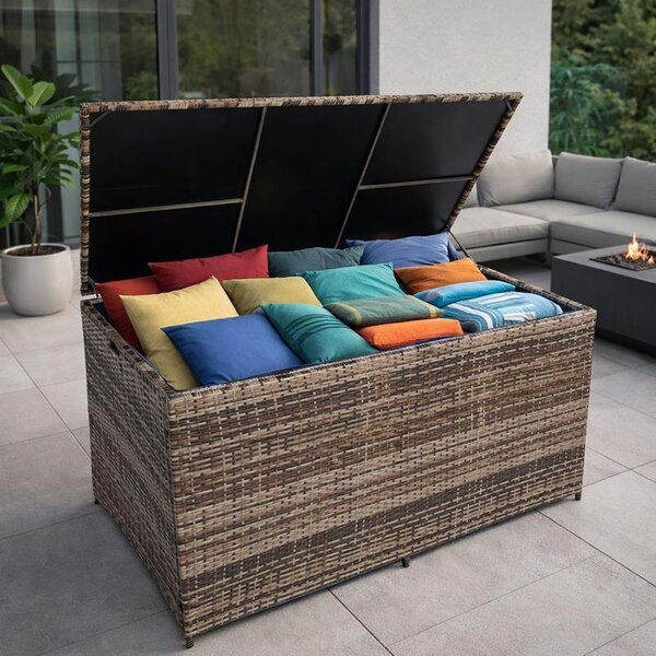 Scatola per cuscini in poly rattan 870 litri Scatola per cuscini XXL Scatola per cuscini beige-marrone