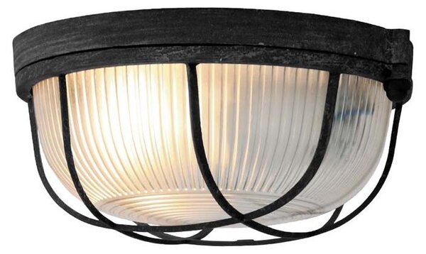 Plafoniera, metallo nero, vetro trasparente, H 8 cm