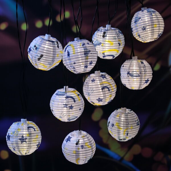 Catena luminosa solare a LED LAMPION - tema spaziale - 10 LED - L: 4,5m - P: 7,5cm - sensore - blu chiaro