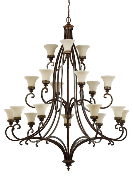 Feiss Lampadario grande per salotto in stile classico con 18 diffusori in vetro Drawing Room Acciaio Inox,Vetro Bronzo E27 100W 18 Lampadine