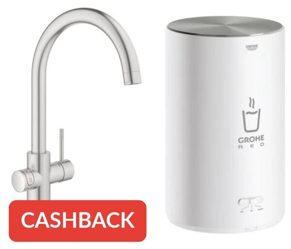 GROHE Red Compact, miscelatore per acqua calda istantanea 3-in-1, codice prodotto 409244DC8, bollitore da 4 litri, acciaio inossidabile