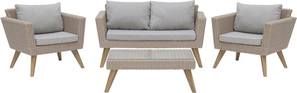 BELIANI divano due poltrone cuscini tavolino Set di mobili da giardino 4 posti in technorattan grigio-marrone