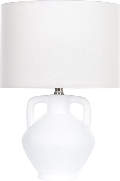 BELIANI Lampada da tavolo base in Vetroceramica bianca paralume in lino a forma di tamburo design minimalista