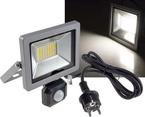 Luce LED per esterni con rilevatore di movimento 30W 2100 lumen IP44 Cavo da 1,5 m con spina, grigio/nero