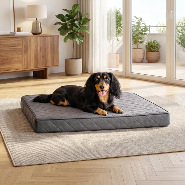 Materassino ortopedico per cani Belviona, realizzato in memory foam, con rivestimento removibile, facile da pulire e antiscivolo, dimensioni 80x55 cm, colore grigio