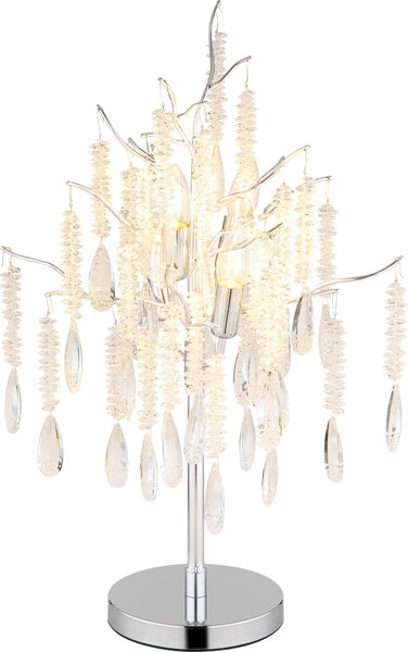 Lampada da tavolo, argento, cristalli di vetro, interruttore a cavo, H 67 cm