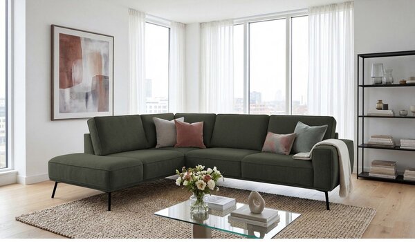 Divano angolare verde scuro (con penisola a sinistra/a L) con rivestimento in ciniglia Amsterdam – Scandic