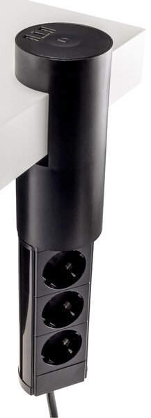 Presa multipla da tavolo a 3 vie con cavo da 3 m, interruttore, USB-A, USB-C, 20 W PD, staffa di fissaggio per tavolo, piano di lavoro o scrivania, nera