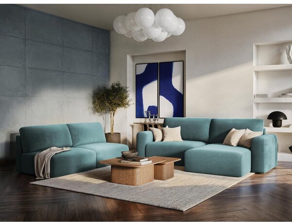 Divano angolare verde allungabile/con contenitore (con penisola a destra/a L) con rivestimento in ciniglia Kona – Makamii