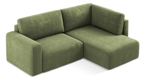 Divano angolare verde allungabile/con contenitore (con penisola a destra/a L) con rivestimento in ciniglia Kona – Makamii