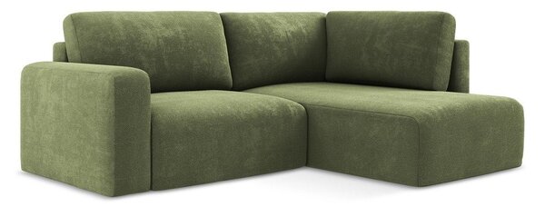 Divano angolare verde allungabile/con contenitore (con penisola a destra/a L) con rivestimento in ciniglia Kona – Makamii