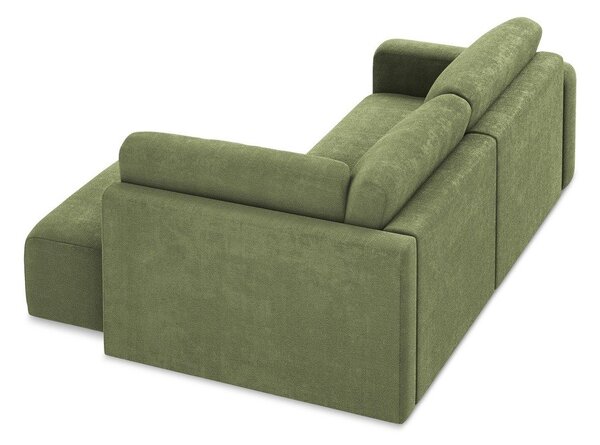 Divano angolare verde allungabile/con contenitore (con penisola a destra/a L) con rivestimento in ciniglia Kona – Makamii