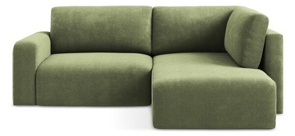 Divano angolare verde allungabile/con contenitore (con penisola a destra/a L) con rivestimento in ciniglia Kona – Makamii