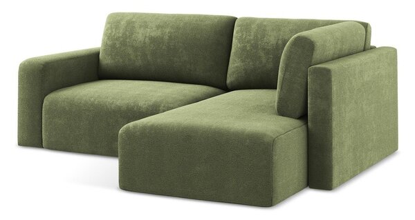 Divano angolare verde allungabile/con contenitore (con penisola a destra/a L) con rivestimento in ciniglia Kona – Makamii
