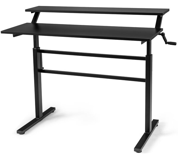 Costway Scrivania con altezza regolabile con 2 livelli, Postazione da lavoro sit to stand con mensola Nero