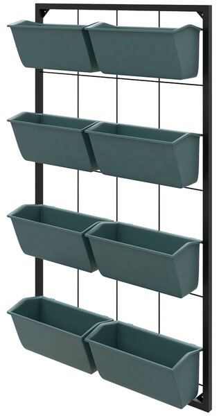 Outsunny Orto Verticale da Parete a 4 Livelli con 8 Vasi, in Acciaio e Plastica, 52x14x90 cm, Verde Scuro e Nero | Aosom Italy