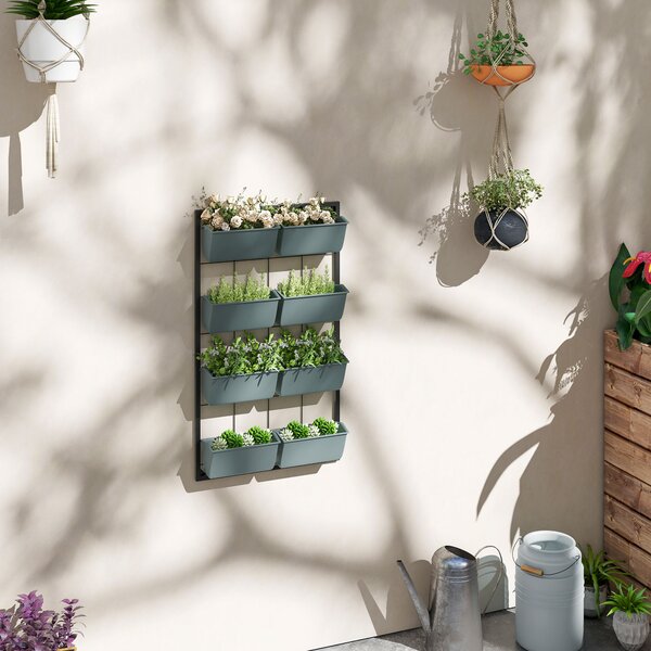 Outsunny Orto Verticale da Parete a 4 Livelli con 8 Vasi, in Acciaio e Plastica, 52x14x90 cm, Verde Scuro e Nero | Aosom Italy