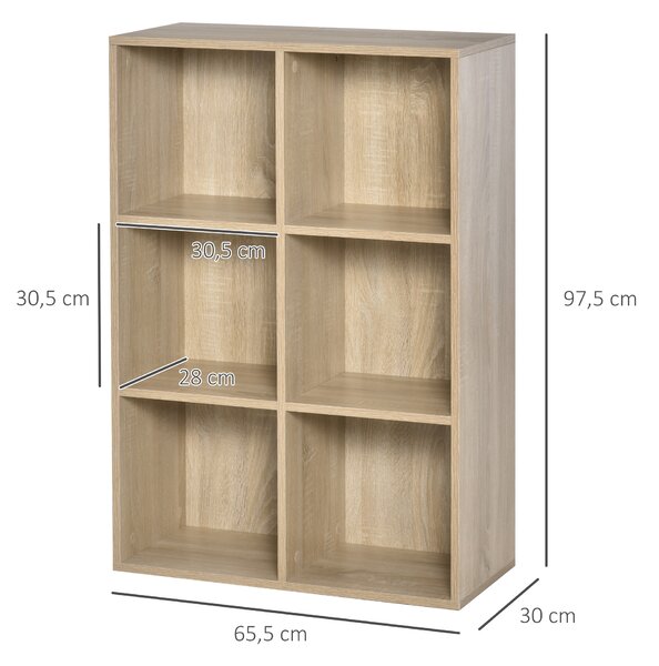 HOMCOM Mobile Libreria Moderno a 6 Cubi in Legno, 65.5x30x97.5 cm, color Rovere | Aosom Italy