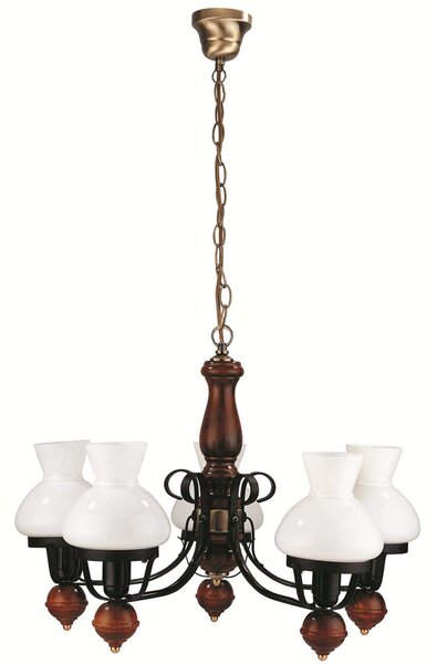 Rabalux 7079 Lampadario 5 spot Petronel, E27 legno, nero, rotondo, classico, ø640mm