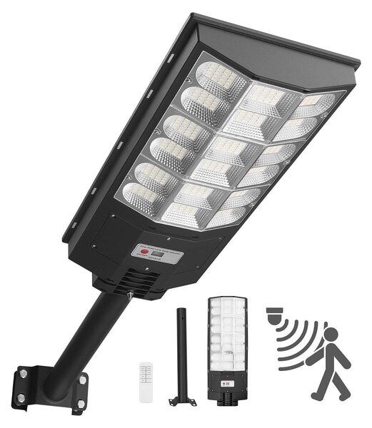 Lampione solare - Proiettore LED 12 kW - Luminosità 900000 lm - Con sensore crepuscolare - Rilevatore di movimento - Impermeabile IP65 - Illuminazione esterna grandangolare
