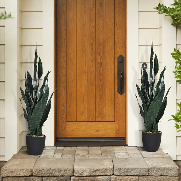 Costway Pianta artificiale 90 cm per decorare casa giardino ufficio, Sansevieria finta con vaso stabile e 20 foglie, Verde