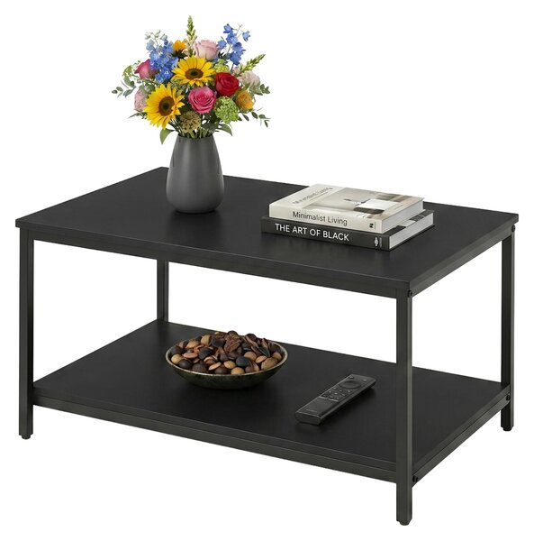 Tavolino Relaxdays, con ripiano, in legno e metallo, con vano portaoggetti, A x L x P: 42 x 80 x 50 cm, tavolino da salotto, nero
