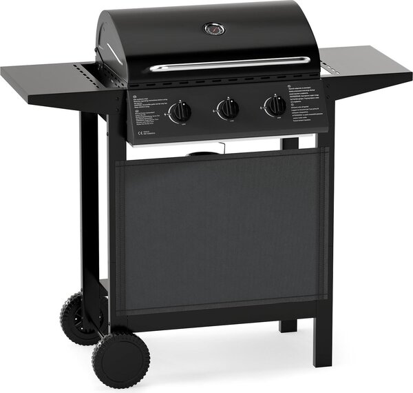 Barbecue a gas da esterno a 3 fuochi con tavolini laterali, 24.000 BTU