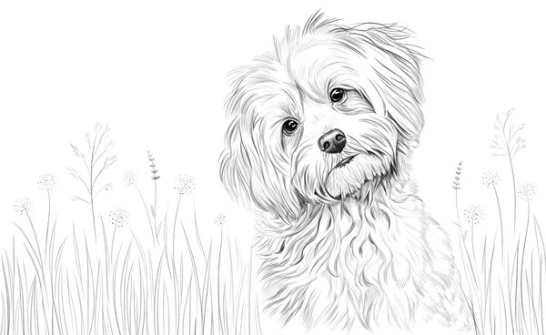Carta da parati Un simpatico disegno di un cane nell'erba, Carta da parati Buffer, w05656 : Uwalls.it