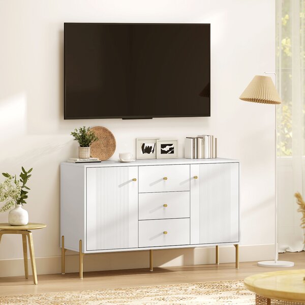 HOMCOM Credenza Moderna da Salotto con 2 Ante, 3 Cassetti e Ripiani Regolabili, 120x39,1x76 cm, Bianco | Aosom Italy