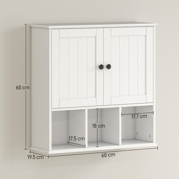 HOMCOM Armadio da Parete per Bagno, Mobile Contenitore con 2 Ante, Ripiano Regolabile e Scomparti Aperti, Bianco | Aosom Italy