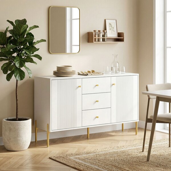 HOMCOM Credenza Moderna da Salotto con 2 Ante, 3 Cassetti e Ripiani Regolabili, 120x39,1x76 cm, Bianco | Aosom Italy