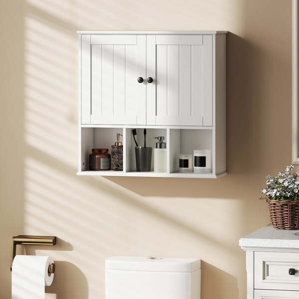 HOMCOM Armadio da Parete per Bagno, Mobile Contenitore con 2 Ante, Ripiano Regolabile e Scomparti Aperti, Bianco | Aosom Italy